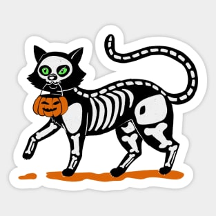 black cat in skeleton costume trick and threat Sticker